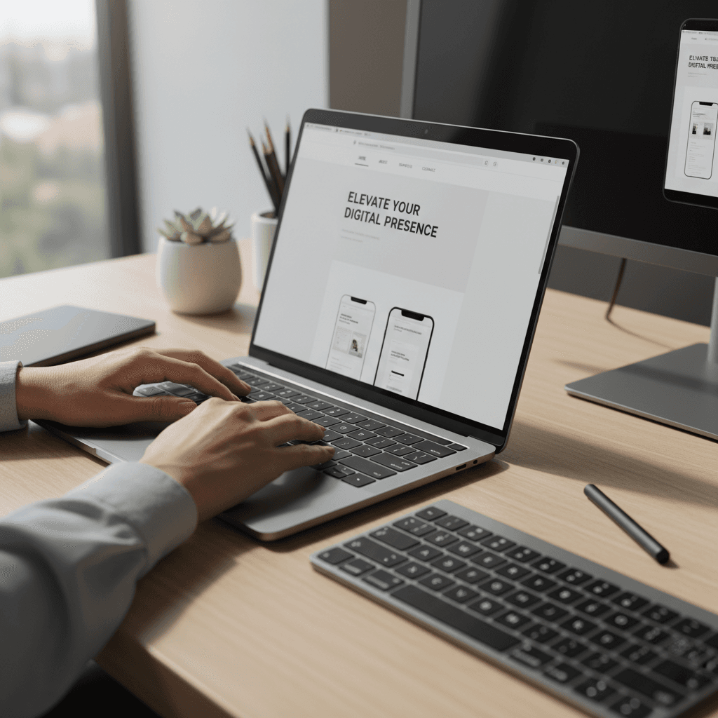 Web designer creating a conversion-focused website on a computer